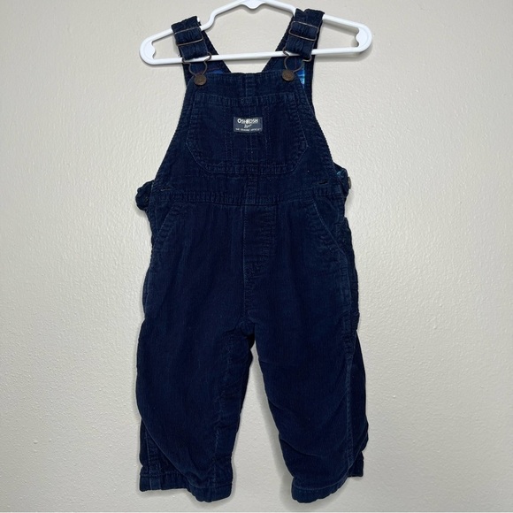 OshKosh Bigosh Toddler Plaid-Lined Corduroy Overalls‎ Navy Blue 9-12 Months - Picture 1 of 10